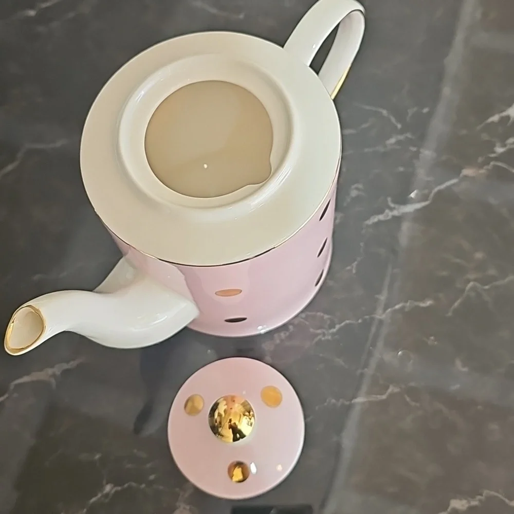Cynthia Rowley Pink and Gold Dot Teapot - Picture 2 of 4